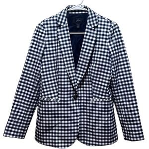 J. Crew Parke Blazer Jacket Womens Size 0‎ Navy Gingham  Stretch Career